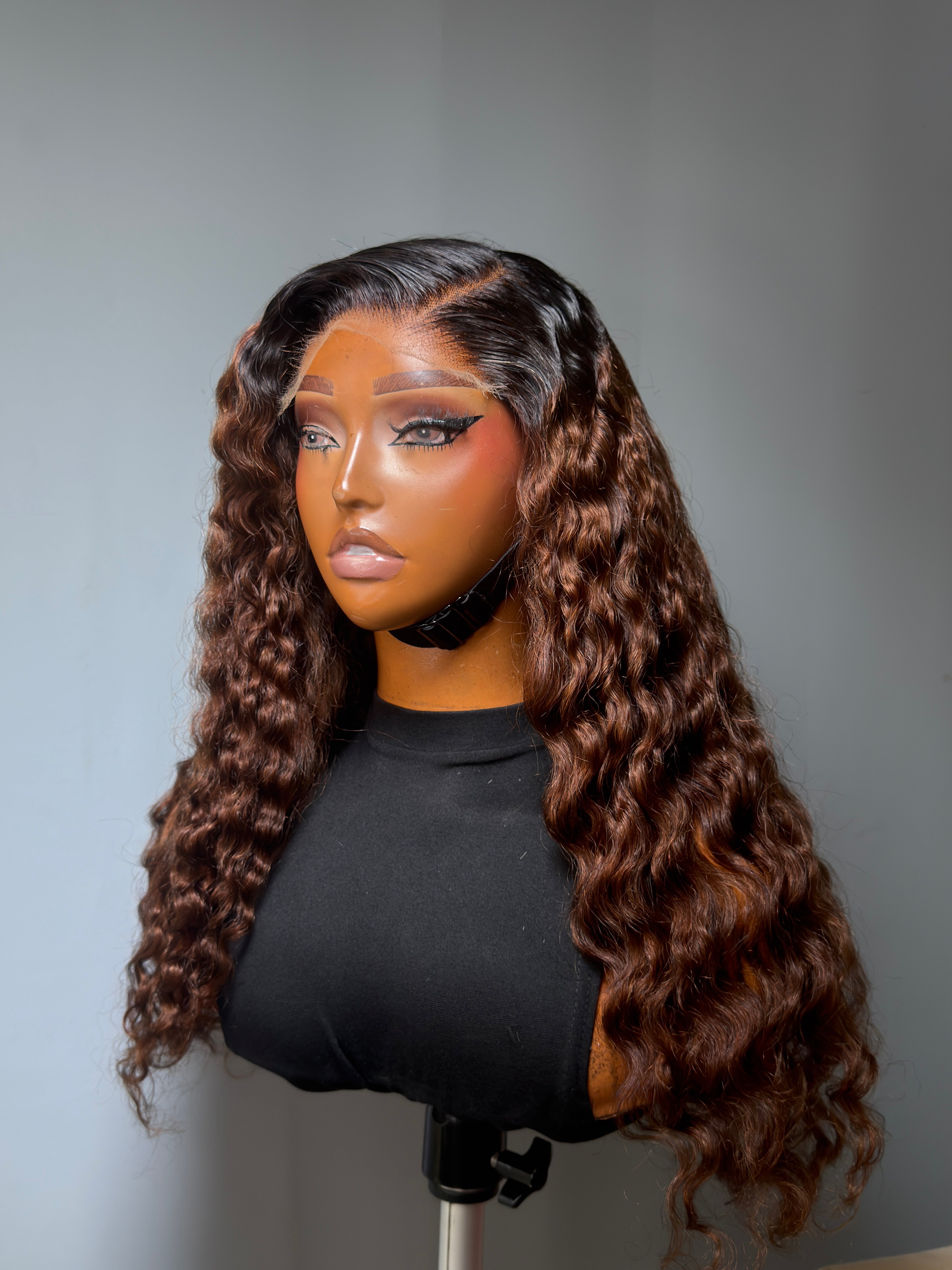 Brown Deep Wave Ombre with Black Root 5by6 Closure