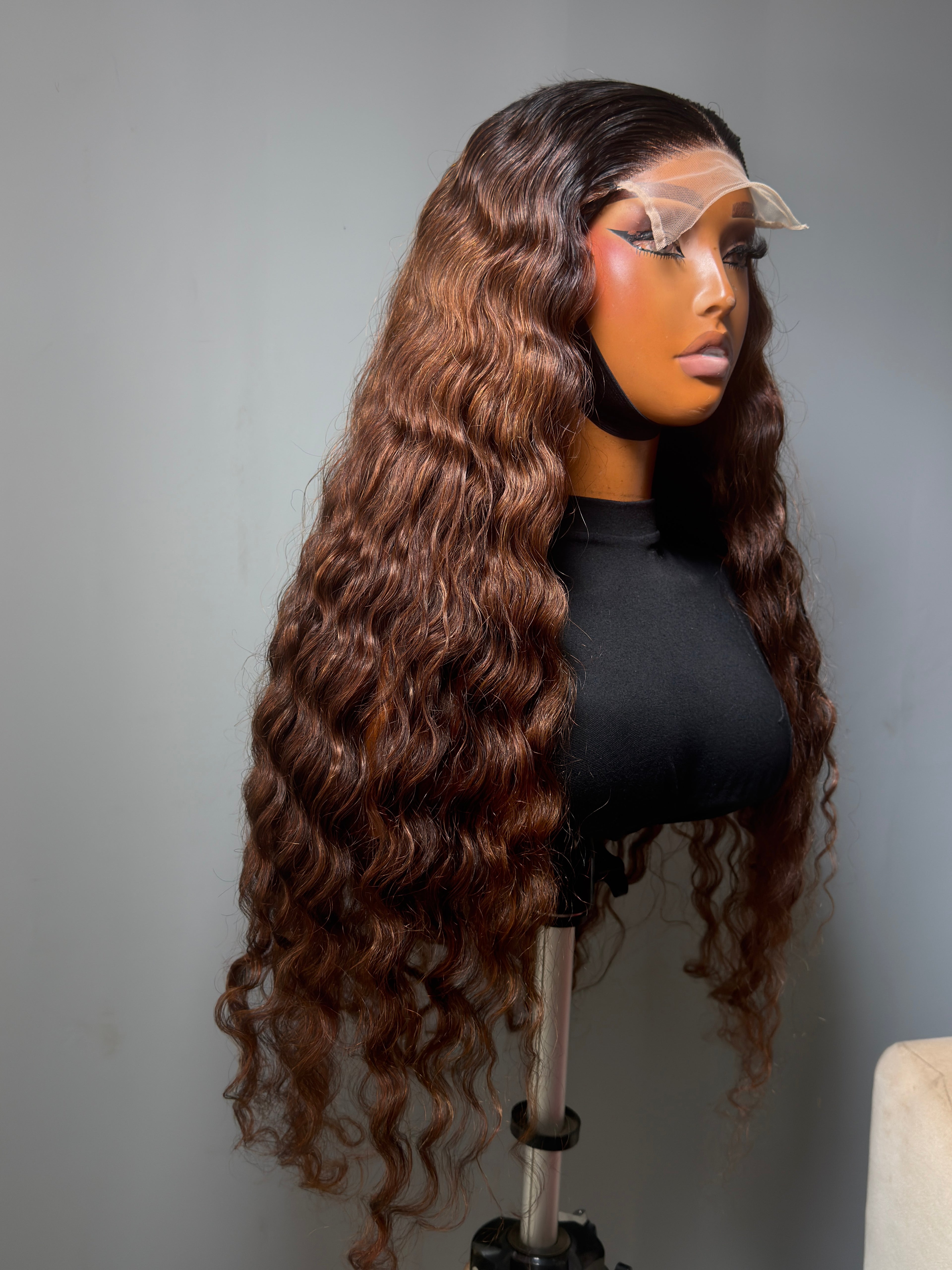 Brown Deep Wave Ombre with Black Root 5by6 Closure