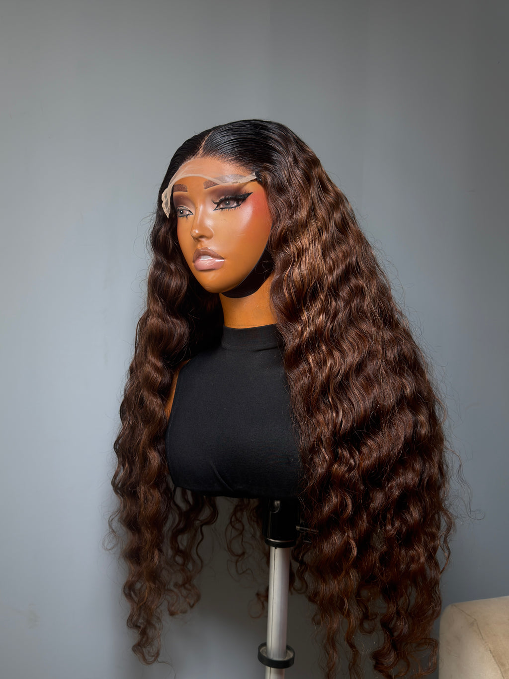 Brown Deep Wave Ombre with Black Root 5by6 Closure