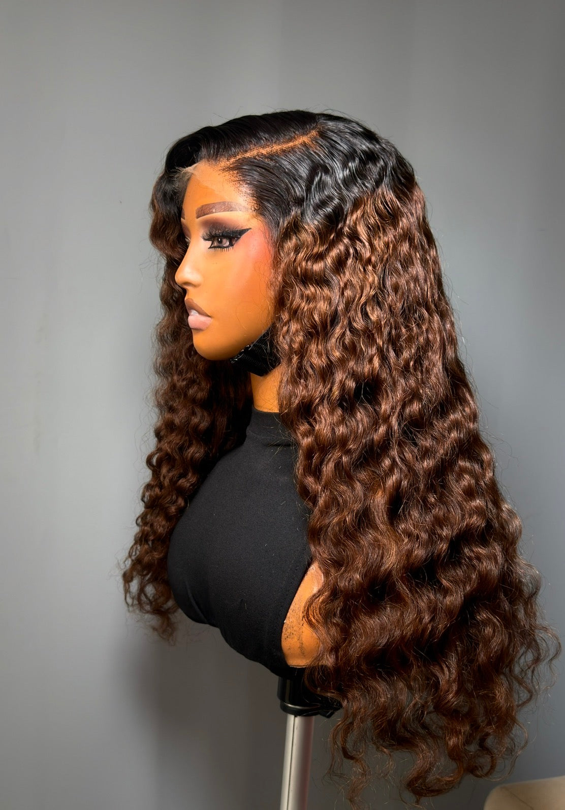 Brown Deep Wave Ombre with Black Root 5by6 Closure