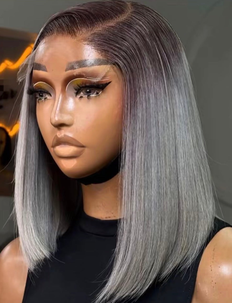 10 Inches Straight Gray Bob with 5BY5 Ombre Closure