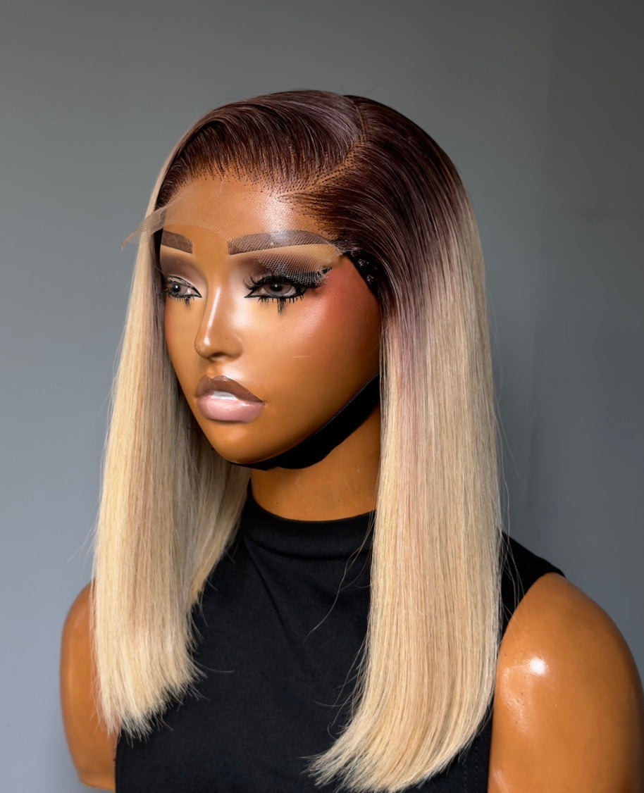 Straight Bob Wig with 5BY5 Blonde Closure 12 Inches