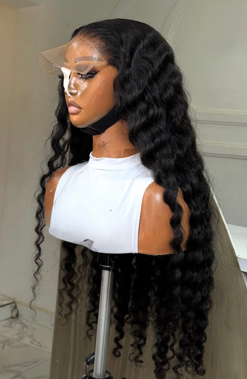 Deep wavy curls Black 30inches 2BY6 Closure Wig