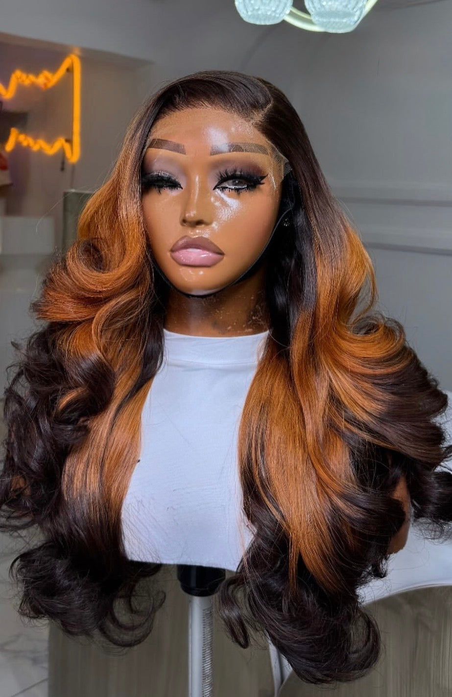 20” Black & Copper Pure Donor Ombre Wavy 5BY5 HD Closure wig