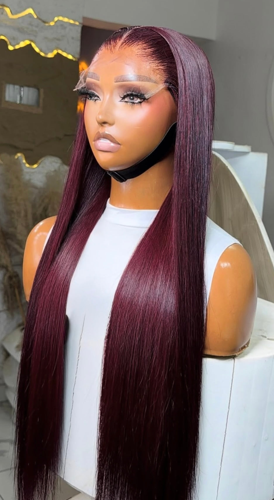 22inches Donor Straight Burgundy, 5by5 Swiss Closure Wig