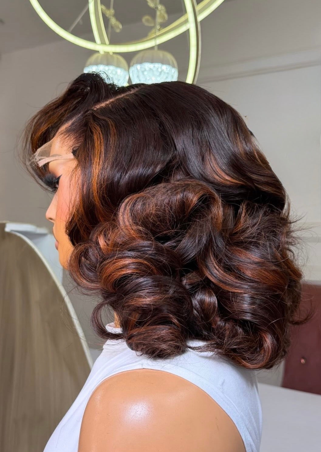 Donor wavy black with touch of brown wig with 6by6 HD Closure