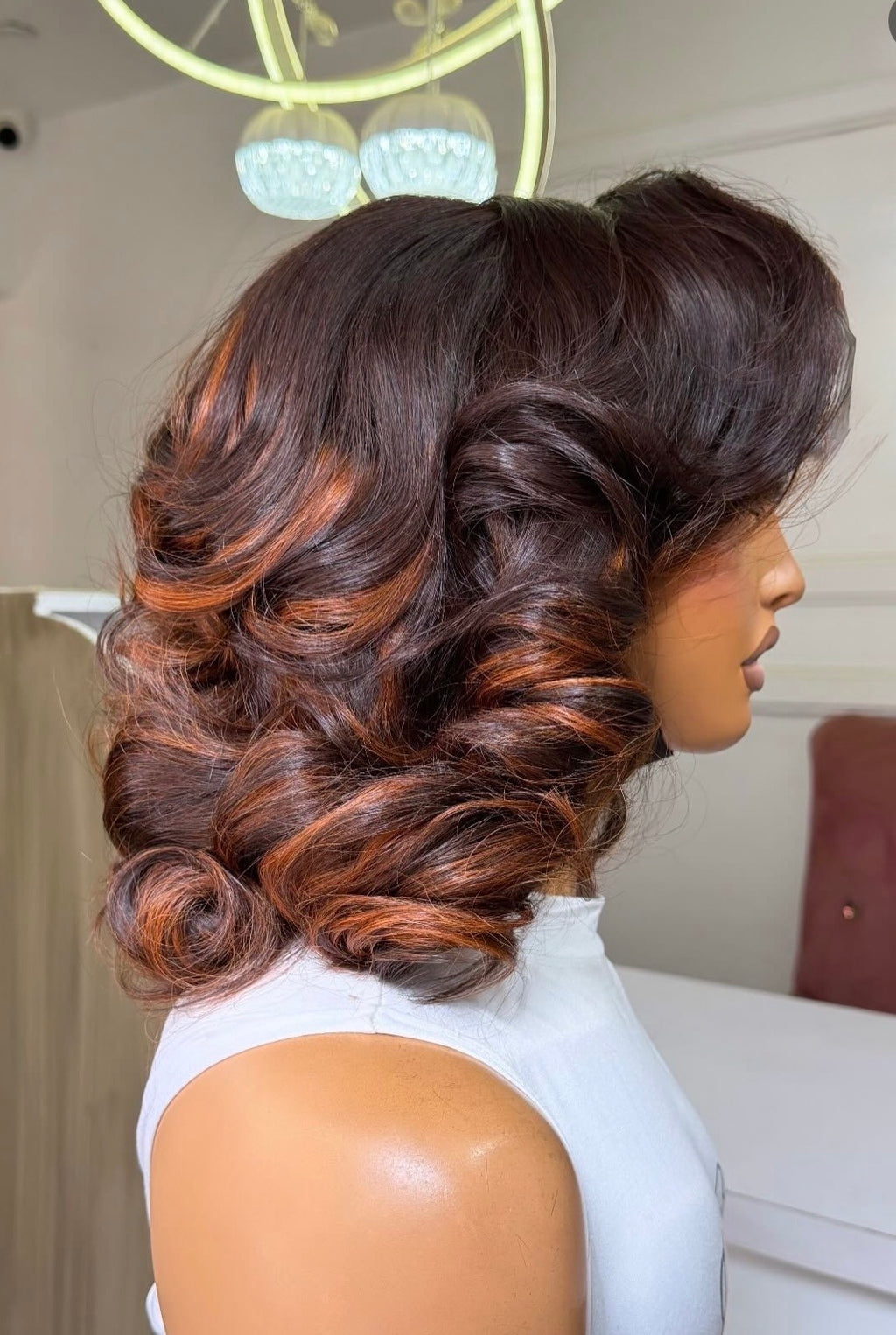Donor wavy black with touch of brown wig with 6by6 HD Closure