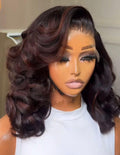 Donor wavy black with touch of brown wig with 6by6 HD Closure 12 inches