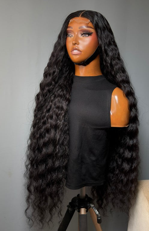 Black Deep wavy curls 2BY6 Closure Wig