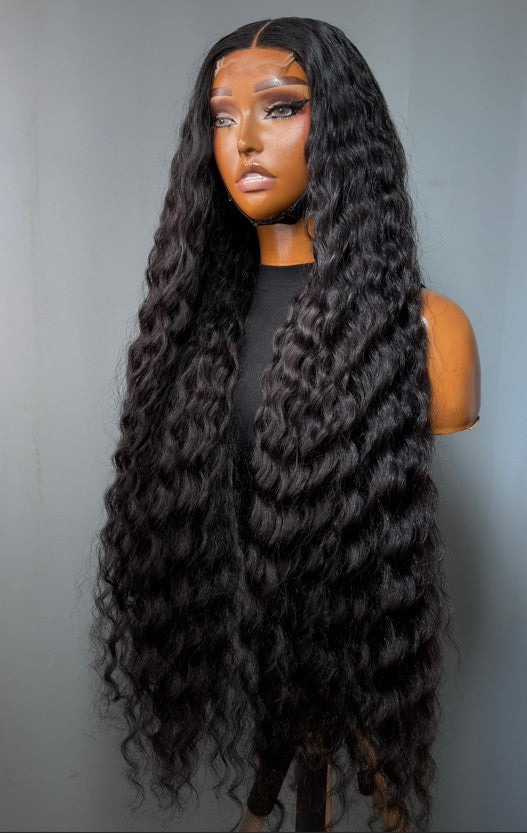 Black Deep wavy curls 2BY6 Closure Wig