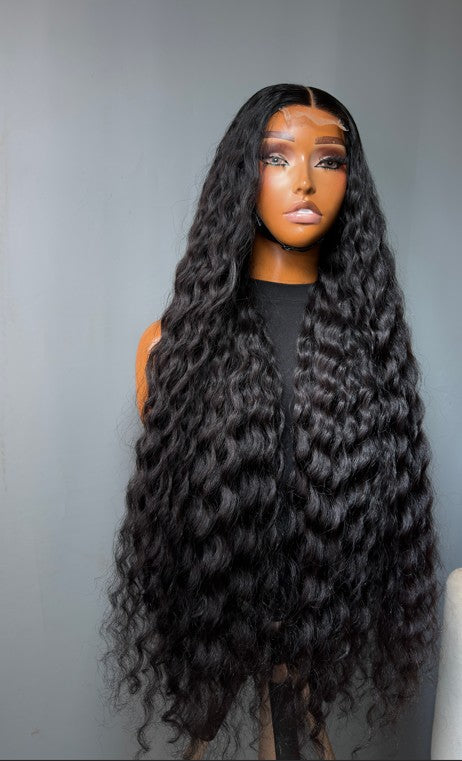 Black Deep wavy curls 2BY6 Closure Wig