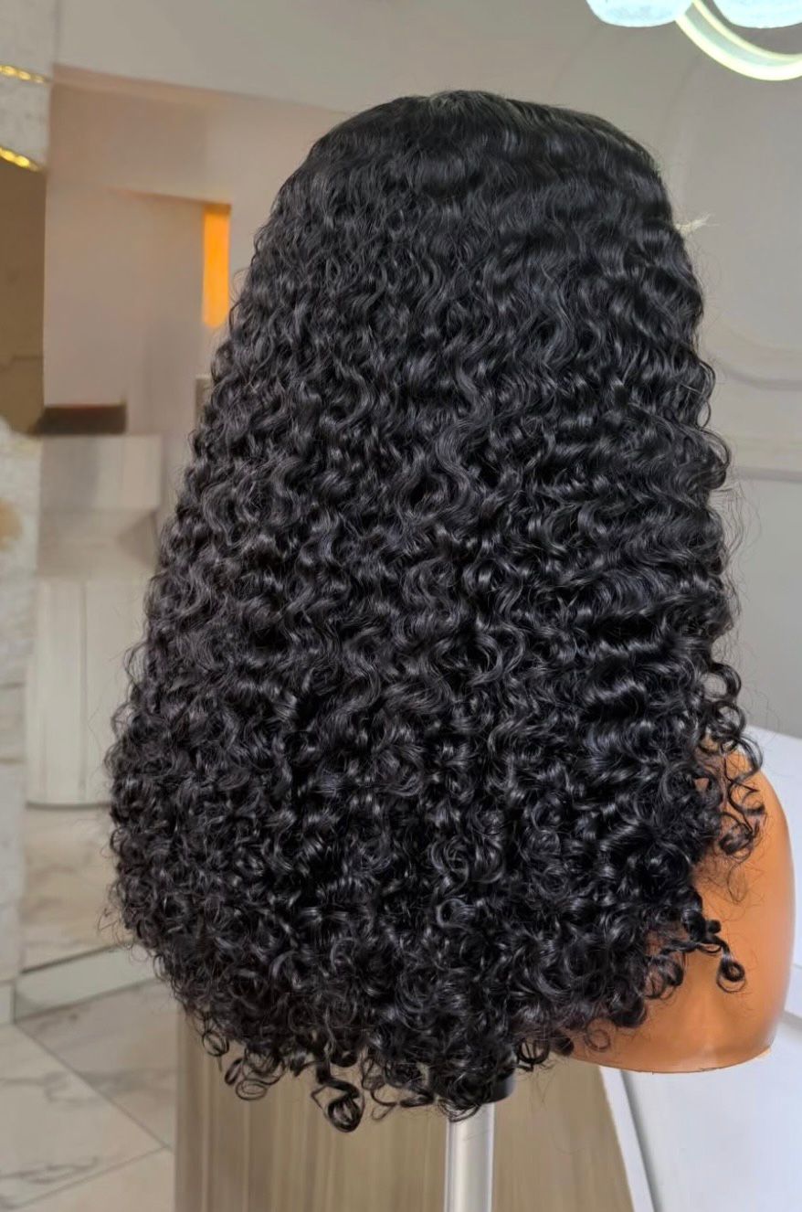 Raw Black Water Curls 18 Inches, 6BY6 HD Closure Wig