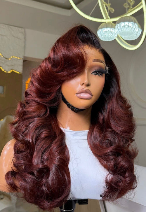 16 inches Donor wavy Burgundy, 5by5 HD Closure Wig