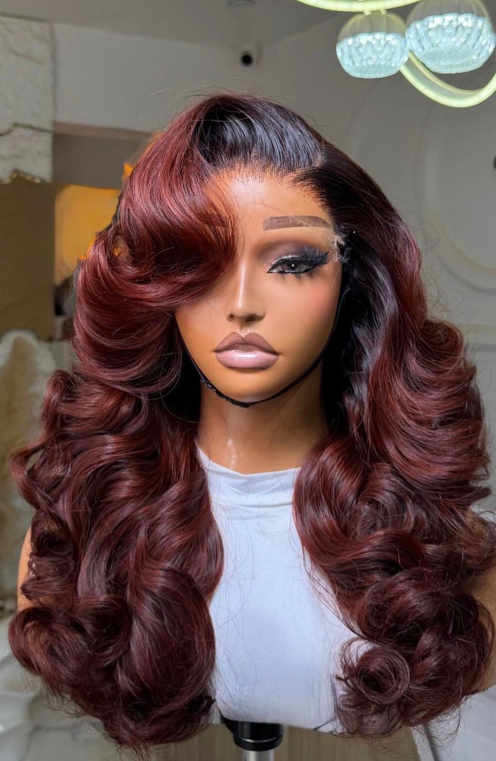 16 inches Donor wavy Burgundy, 5by5 HD Closure Wig