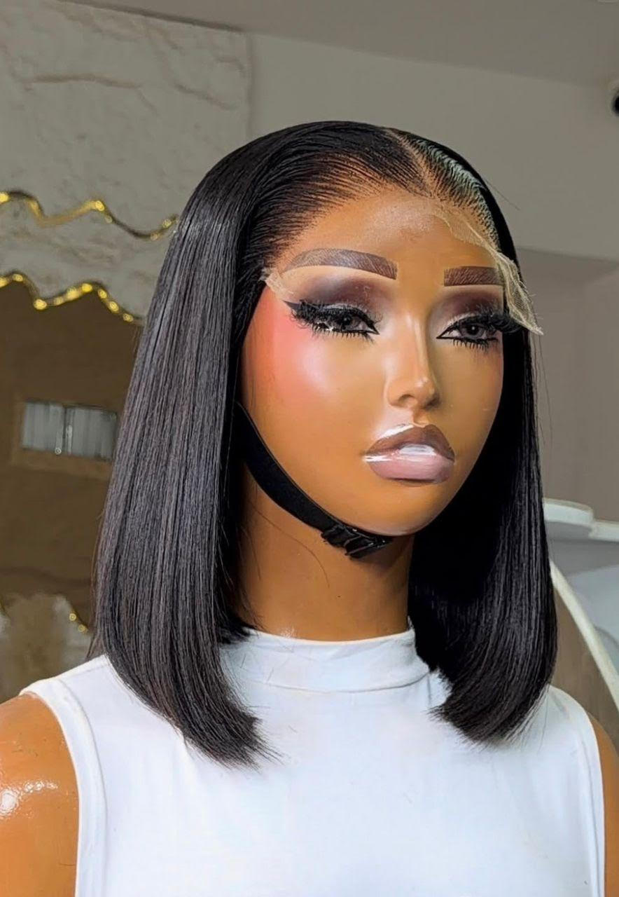 10 Inches Black Straight Bob Wig with 5BY5 Closure